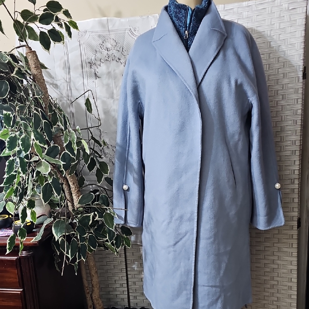 Anna & Chris NWOT Wool Blend Light Blue Coat With Faux Pearl Detail On Sleeve XL
